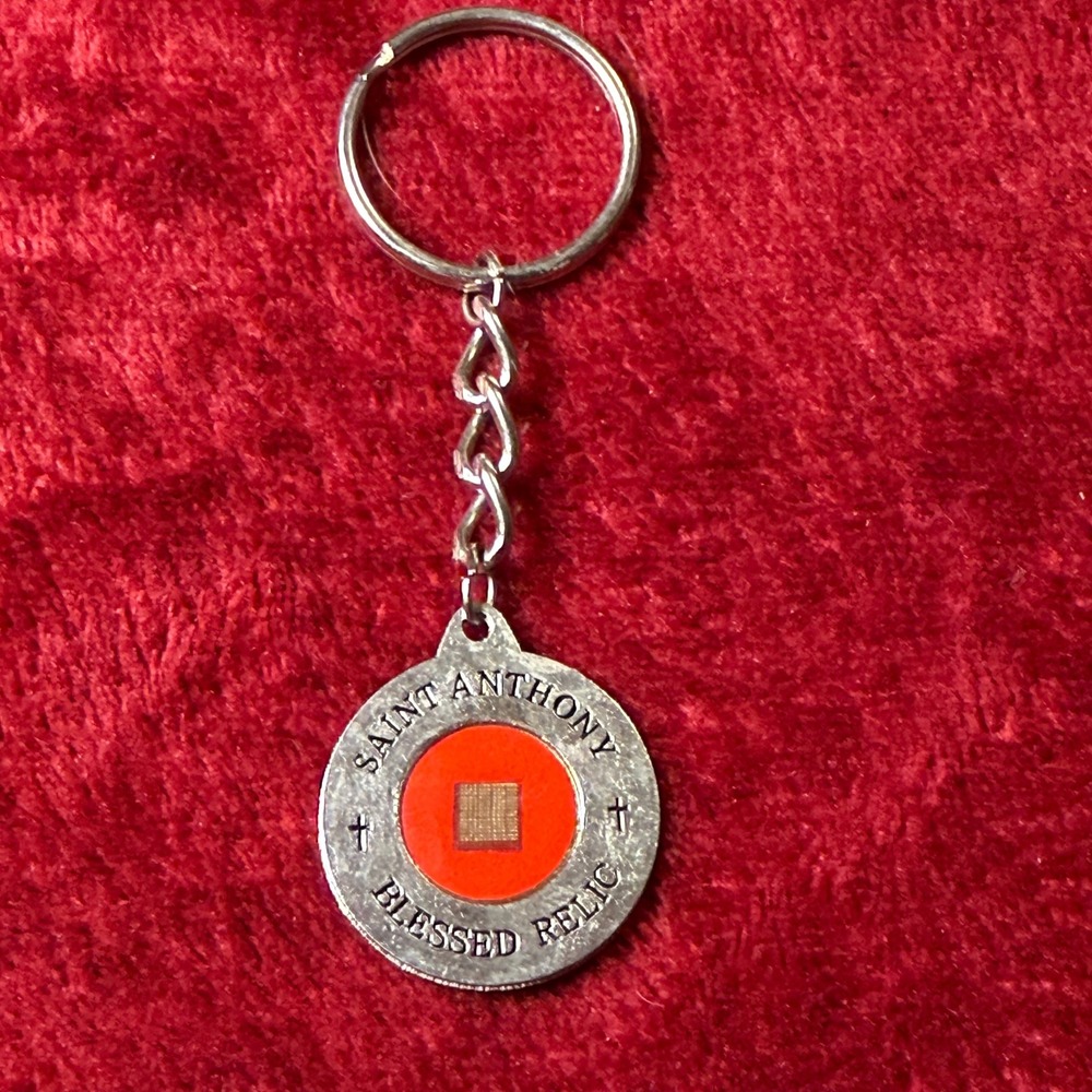 Saint Anthony Blessed Relic Keychain Silver‎ Tone Religious Medal Patron Saint - Picture 2 of 5